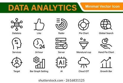 Big Data and Analytics Icon Pack – Cloud, AI, Charts, Visualization, Technology, Dashboard – Vector, Line, Outline, Minimal, Illustration Icons