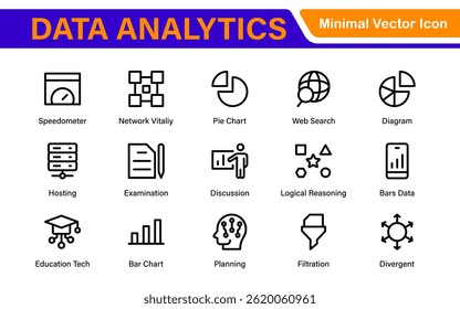 Big Data and Analytics Icon Pack – Cloud, AI, Charts, Visualization, Technology, Dashboard – Vector, Line, Outline, Minimal, Illustration Icons