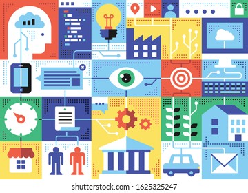 Big data analytics, Internet of things, Industry 4.0. Flat design style modern vector illustration concept.