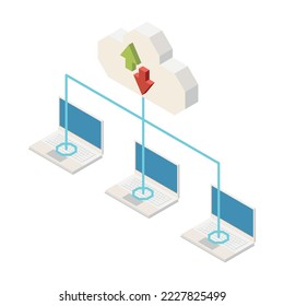 Big data analytics isometric composition with isolated icons of network infrastructure connection processing vector illustration