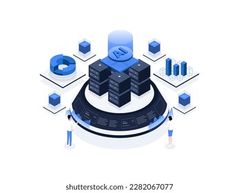 Big data analytics Isometric Illustration Flat Color. Suitable for Mobile App, Website, Banner, Diagrams, Presentation, and Other Graphic Assets.