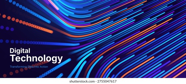 Big Data Analytics Landscape with Neural Connections and AI Processing Lines in a Dynamic, Line-Based Futuristic Design. Digital Business Transformation Vector Background.