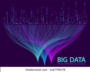 Big data analytics methods and visualization concept vector design. 0 and 1 binary matrix data visualization. Digital analytics statistical information of big number curve lines abstract matrix.