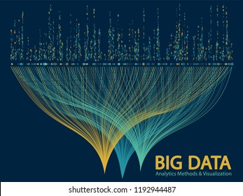 Big data analytics methods and visualization concept vector design. 0 and 1 binary matrix data visualization. Digital analytics statistical information of big number curves fractal matrix.