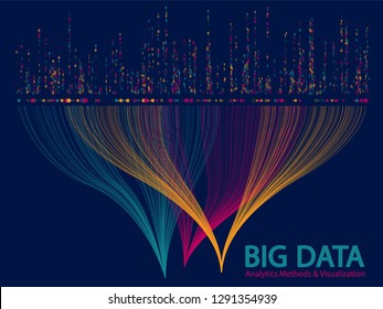 Big data analytics methods and visualization concept vector design. 0 and 1 binary code matrix data visualization. Digital analytics statistical information of big number curve lines abstract matrix.