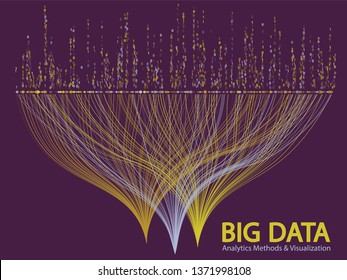 Big data analytics methods and visualization concept vector design. 0 and 1 binary code data visualization. Digital analytics statistical information of big number curve lines abstract matrix.