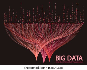 Big data analytics methods and visualization concept vector design. 0 and 1 binary information data visualization. Big number of curve lines and points structure for analysis.