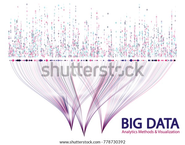 ビッグデータ分析方法とビジュアル化コンセプトベクター画像グラフィックデザイン 0と1のバイナリ情報データを視覚化し 解析用に多数の曲線と点の構造を持つ のベクター画像素材 ロイヤリティフリー
