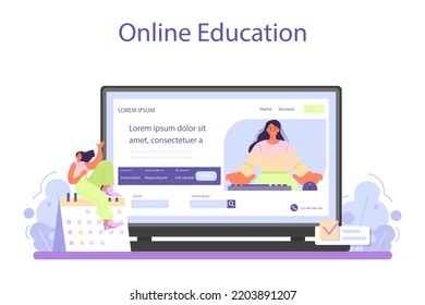 Big data analytics online service or platform. Big data based development of business strategy. Digital information analysis. Online education. Flat vector illustration