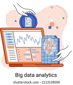 Big data analytics. Process of analyzing large and complex data sources to identify trends customer behavior metaphor and market preferences to make more effective business decisions, data exploration