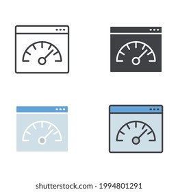 Big data analytics, velocity sign for analysis data flow. Gauge or Speedometer line logo concept. Market research, strategy, web analytics icon. Vector illustration design on white background. EPS10