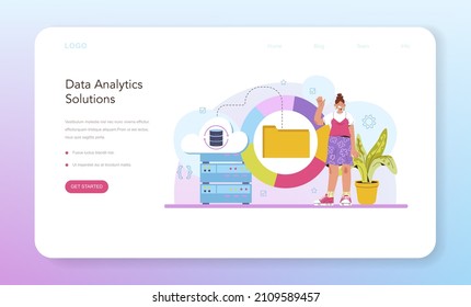 Big data analytics web banner or landing page. Big data from different sources chart or graph visualization and analysis. Making report for optimization. Vector flat illustration
