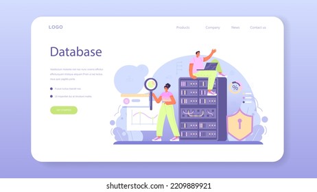 Big data analytics web banner or landing page. Big data based development of business strategy. Digital information analysis and making report for optimization. Flat vector illustration