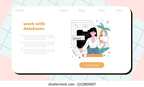 Big data analytics web banner or landing page. Big data specialist visualize and analyse data chart or graph from different sources. Making report for optimization. Vector flat illustration
