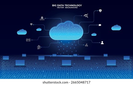 O Big Data analisa arquivos de dados e backups de sistemas de computador. Computação em nuvem Usando dados FTP (File Transfer Protocol, protocolo de transferência de arquivos) para proteger grandes dados com a tecnologia de IA. Fundo escuro e limpo