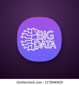Big data app icon. UI/UX user interface. Cloud computing. Database. Artificial intelligence. Cloud network. Web or mobile application. Vector isolated illustration