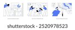 Big Data applications isolated cartoon vector illustrations set. Collect manufacturing process data, traffic management, intelligent transport system, wildlife conservation vector cartoon.