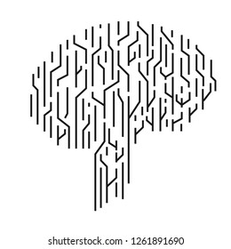 Big data and artificial intelligence concept. Machine learning and cyber mind domination concept in form of human brain outline outline with circuit board. vector.
