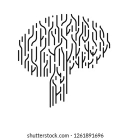 Big data and artificial intelligence concept. Machine learning and cyber mind domination concept in form of human brain outline outline with circuit board. vector.
