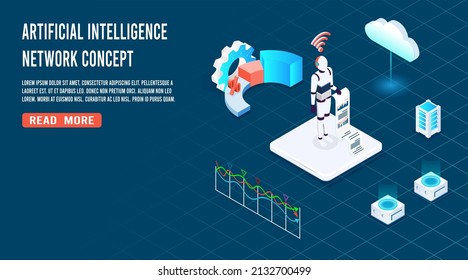 Big data and artificial intelligence concept. Artificial intelligence humanoid with neural network include big data. Cloud computing technology online storage business global data information exchange