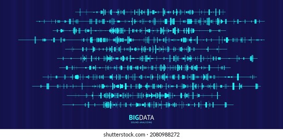 Big Data Audio Recognition Concept Background. Voice Recognition. Sound Waves Machine Learning Algorithm Visualization. Vector Illustration.