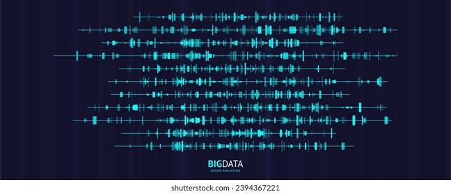 Big Data Audio Recognition Concept Background. Voice Recognition. Sound Waves Machine Learning Algorithm Visualization. Vector Illustration.