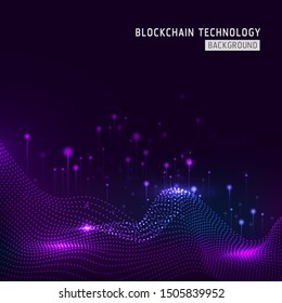 Big data background. Technology for visualization, artificial intelligence, deep learning and quantum computing. Block chain network concept. Abstract digital landscape with flowing particles.