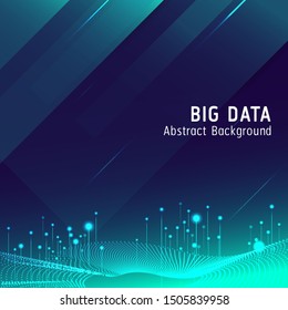 Big data background. Technology for visualization, artificial intelligence, deep learning and quantum computing. Block chain network concept. Abstract digital landscape with flowing particles.