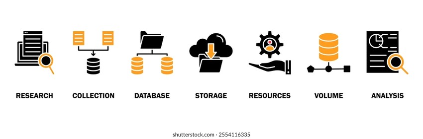 Big data banner web icon vector illustration concept with icon of research, collection, database, storage, resources, volume and analysis