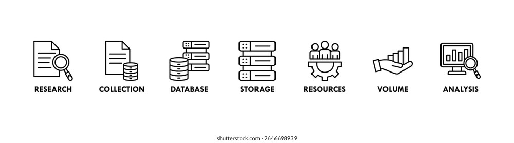 Big data banner web icon vector illustration concept with icon of research, collection, database, storage, resources, volume and analysis