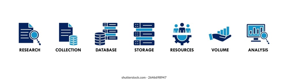 Big data banner web icon vector illustration concept with icon of research, collection, database, storage, resources, volume and analysis