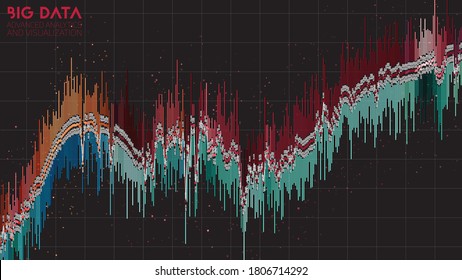 Gráfico de barras de datos grandes. Visualización de datos financieros. Análisis intrincado de los hilos de tensión. Representación de análisis de negocios. Diseño estético de infografía futurista. Concepto de finanzas