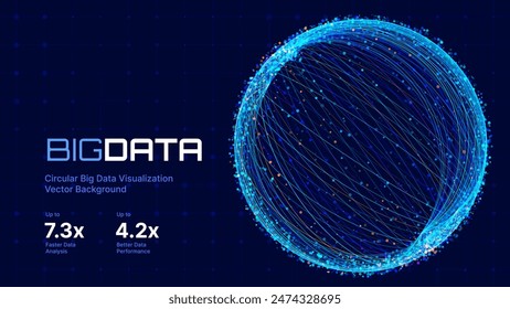 Big Data Blue Futuristic Sphere Globe Connection Networks. Neural Network Communication. Big Data Cyber Space. Hi Tech Business Data Flow Analytics Vector Illustration.