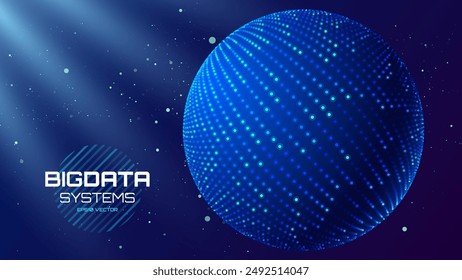 Big Data Blue Futuristic Sphere Globe Connection Networks. Neural Network Communication. Big Data Cyber Space. Hi Tech Business Data Flow Analytics Vector Illustration.