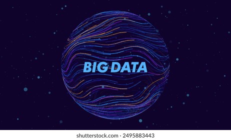 Big Data Blue Futuristic Sphere Globe Connection Networks. Neural Network Communication. Big Data Cyber Space. Hi Tech Business Data Flow Analytics Vector Illustration.