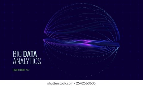 Big Data Blue Futuristic Sphere Globe Connection Networks. Neural Network Communication. Big Data Cyber Space. Hi Tech Business Data Flow Analytics Vector Illustration.