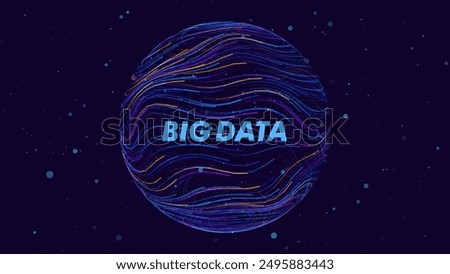 Big Data Blue Futuristic Sphere Globe Connection Networks. Neural Network Communication. Big Data Cyber Space. Hi Tech Business Data Flow Analytics Vector Illustration.