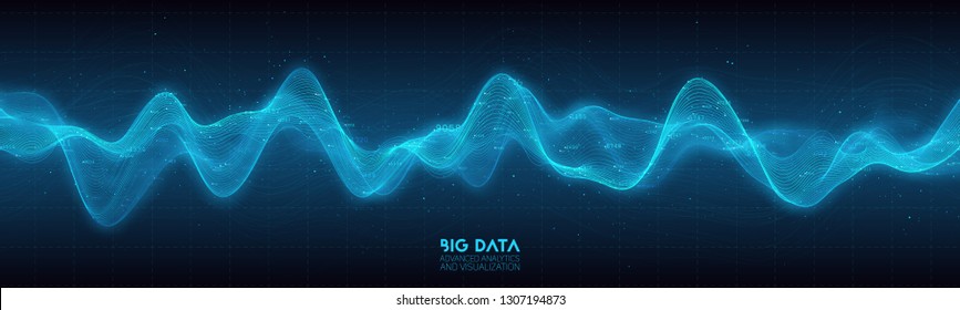 Big data blue wave visualization. Futuristic infographic. Information aesthetic design. Visual data complexity. Complex business chart analytics. Social network representation. Abstract data graph