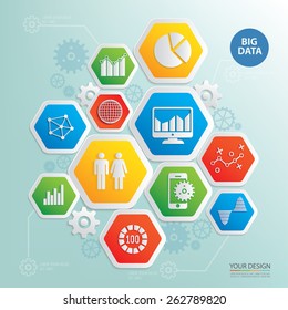Big data and business analysis design info graphic,clean vector