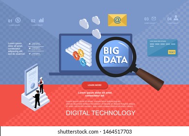 Big data business analysis landing page template charts and analyzing statistics