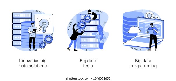 Big Data Business Software Abstract Concept Vector Illustration Set. Innovative Big Data Solutions, Tools And Programming, Information Visualization, Analytics Platform, Open Source Abstract Metaphor.