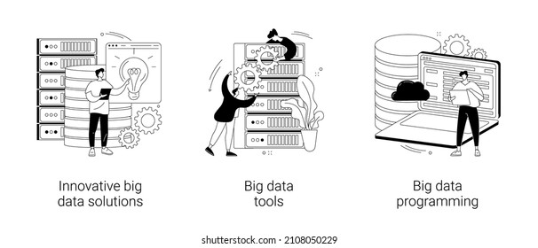 Big Data Business Software Abstract Concept Vector Illustration Set. Innovative Big Data Solutions, Tools And Programming, Information Visualization, Analytics Platform, Open Source Abstract Metaphor.