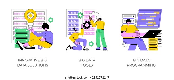 Big Data Business Software Abstract Concept Vector Illustration Set. Innovative Big Data Solutions, Tools And Programming, Information Visualization, Analytics Platform, Open Source Abstract Metaphor.