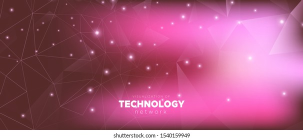 Big Data Business. Technology Poster. Pink Contemporary Background. Cosmic Connection Pattern. Magic Technology Vector. Big Data Security. Gradient 3d Minimal Texture. Technology Design.