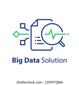 Big data capturing, storage and analysis, technology solution concept, vector line icon, linear illustration