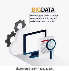 Big data center base and web hosting icon set