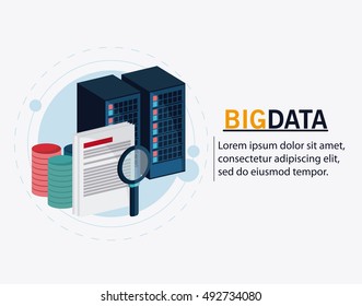 Big data center base and web hosting icon set
