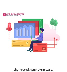 Ilustración plana del centro de datos grande