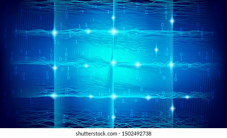 Big Data Center. Gradient Technology Illustration. 3d Abstract. Neon Digital Network. Big Data Cloud. Blue Technology Background. 3d Neon Grid. Futuristic Business Banner. Big Data Server.