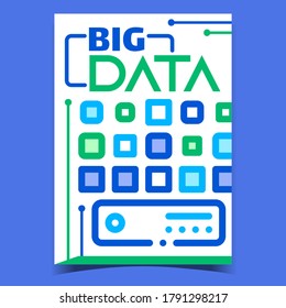 Big Data Center Server Advertising Banner Vector. Big Data Computer Internet Network Electronic Technology Promo Poster. Digital Database Concept Template Stylish Colorful Illustration